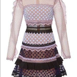 Self Portrait Bellis Lace Trim Dress | Size 0 | Blue and Pink